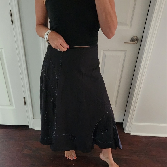 AUTOGRAPH LINEN BLACK EMBROIDERED SKIRT - Picture 4 of 8